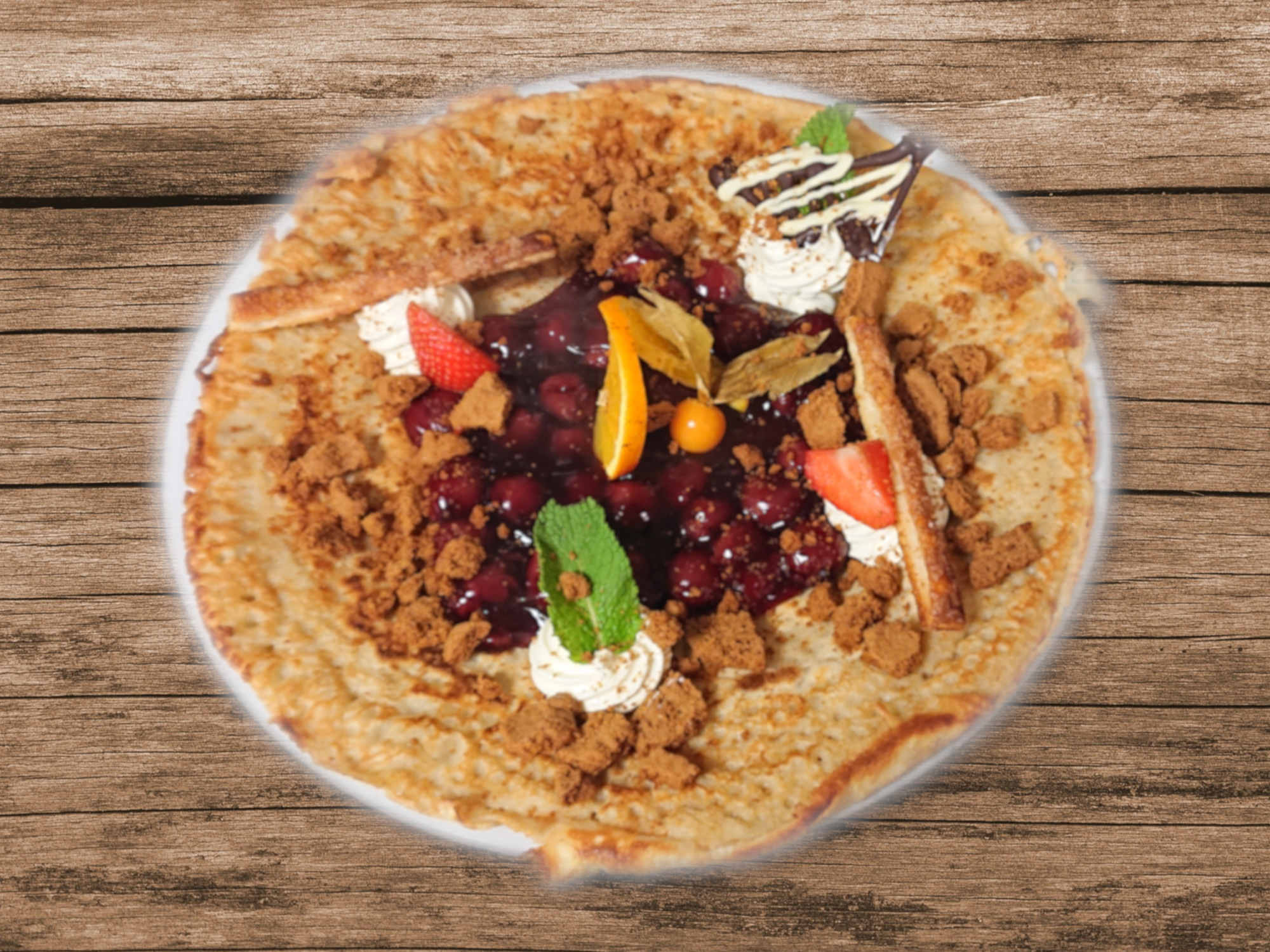 Pannenkoek met kersen en monchou